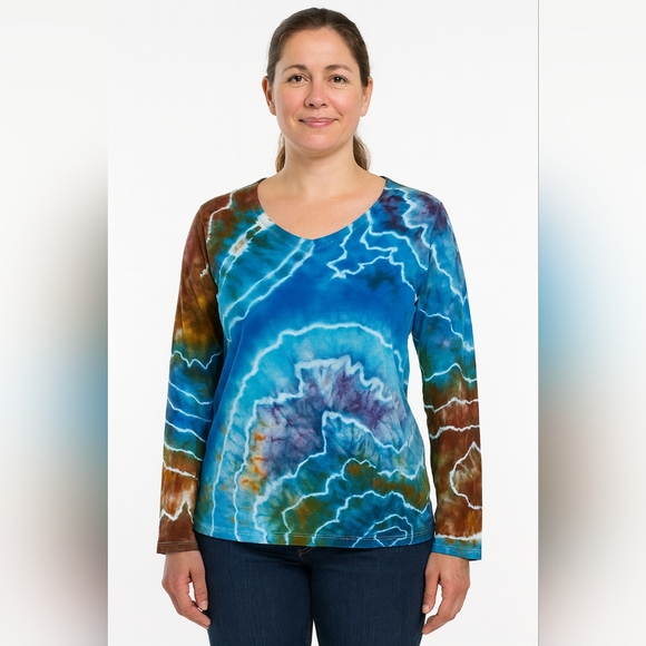 Ladies Long Sleeve Geode Tie Dye Tee Shirt One of a Kind - Picture 1 of 4